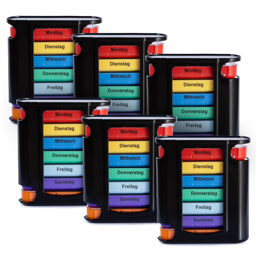 Laro Tablettenbox Schwarz 7 Tage – 4 Fächer – 3/4//6/12/24/48/96 Stück