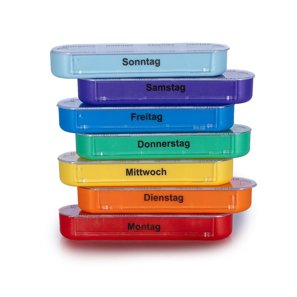 Laro Tablettenbox Schwarz 7 Tage – 4 Fächer – 3/4//6/12/24/48/96 Stück