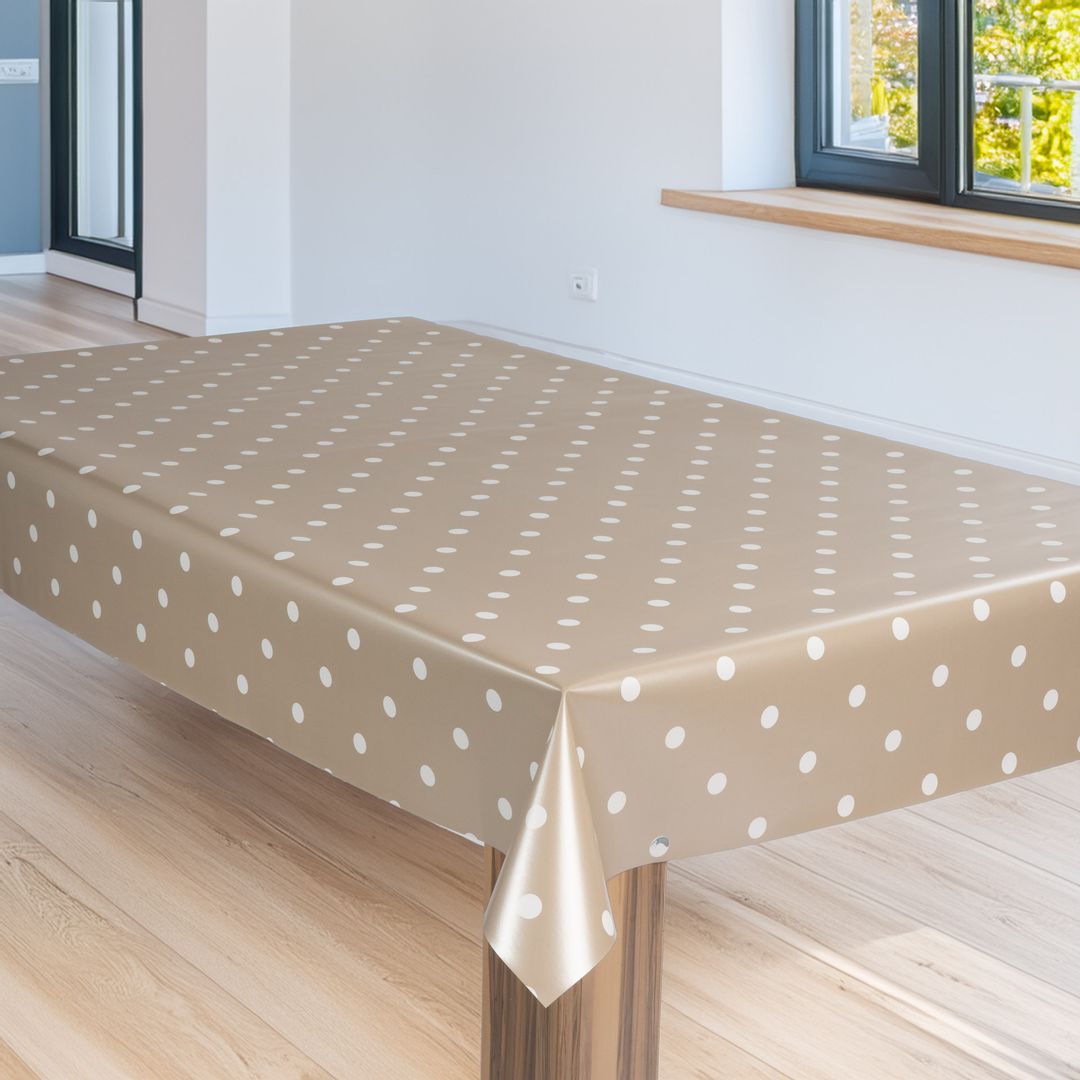 laro Wachstuch-Tischdecke Wachstischdecke Gartentischdecke Punkte Beige Metallic