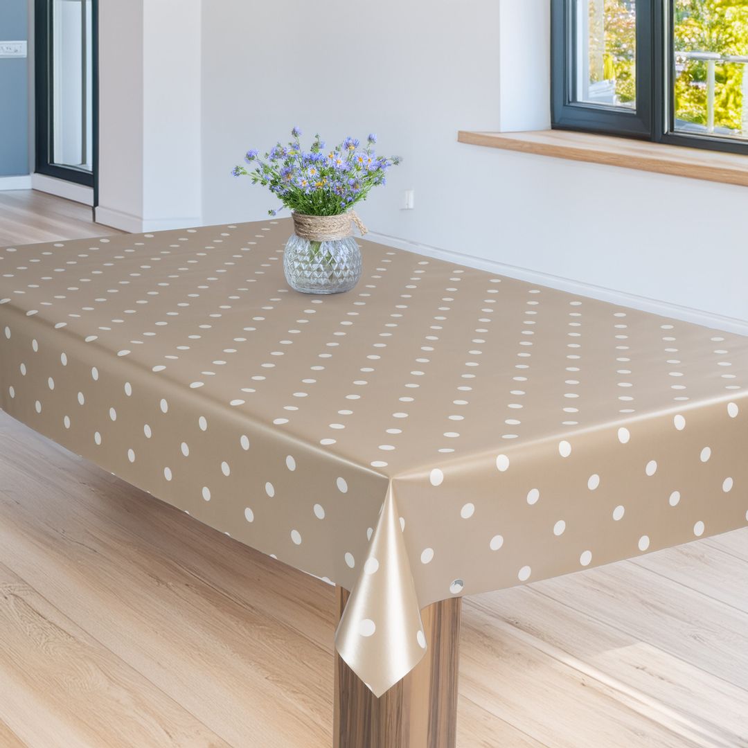 laro Wachstuch-Tischdecke Wachstischdecke Gartentischdecke Punkte Beige Metallic