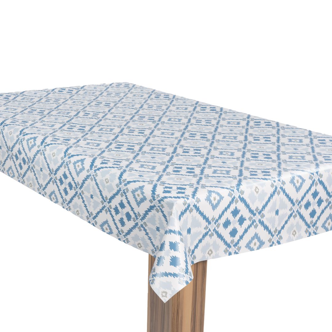 laro Wachstuch-Tischdecke Wachstischdecke Gartentischdecke Raute Blau Weiß