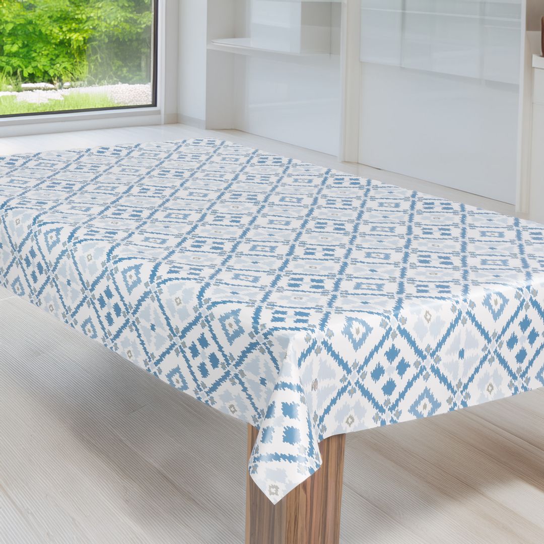 laro Wachstuch-Tischdecke Wachstischdecke Gartentischdecke Raute Blau Weiß
