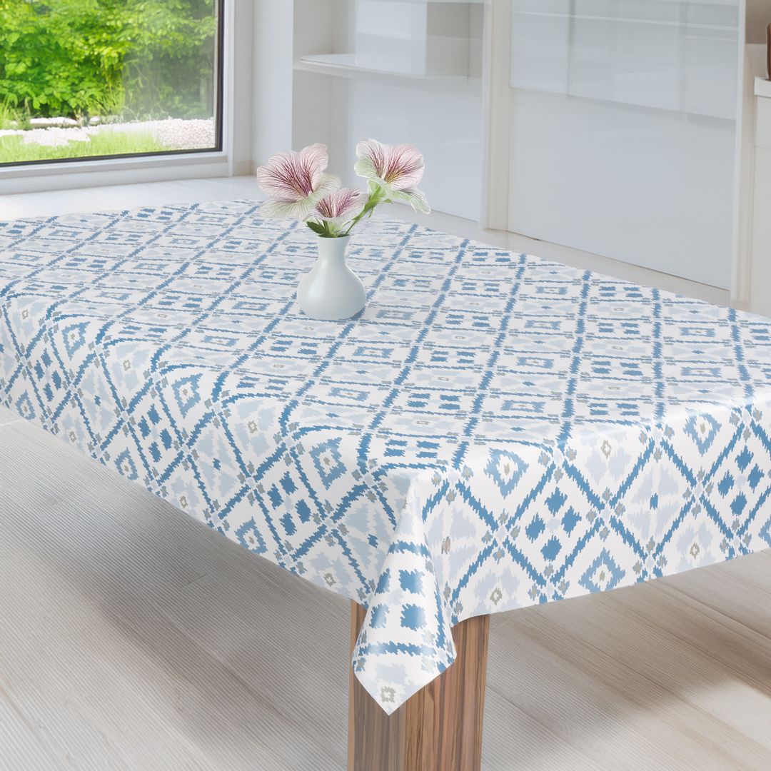 laro Wachstuch-Tischdecke Wachstischdecke Gartentischdecke Raute Blau Weiß