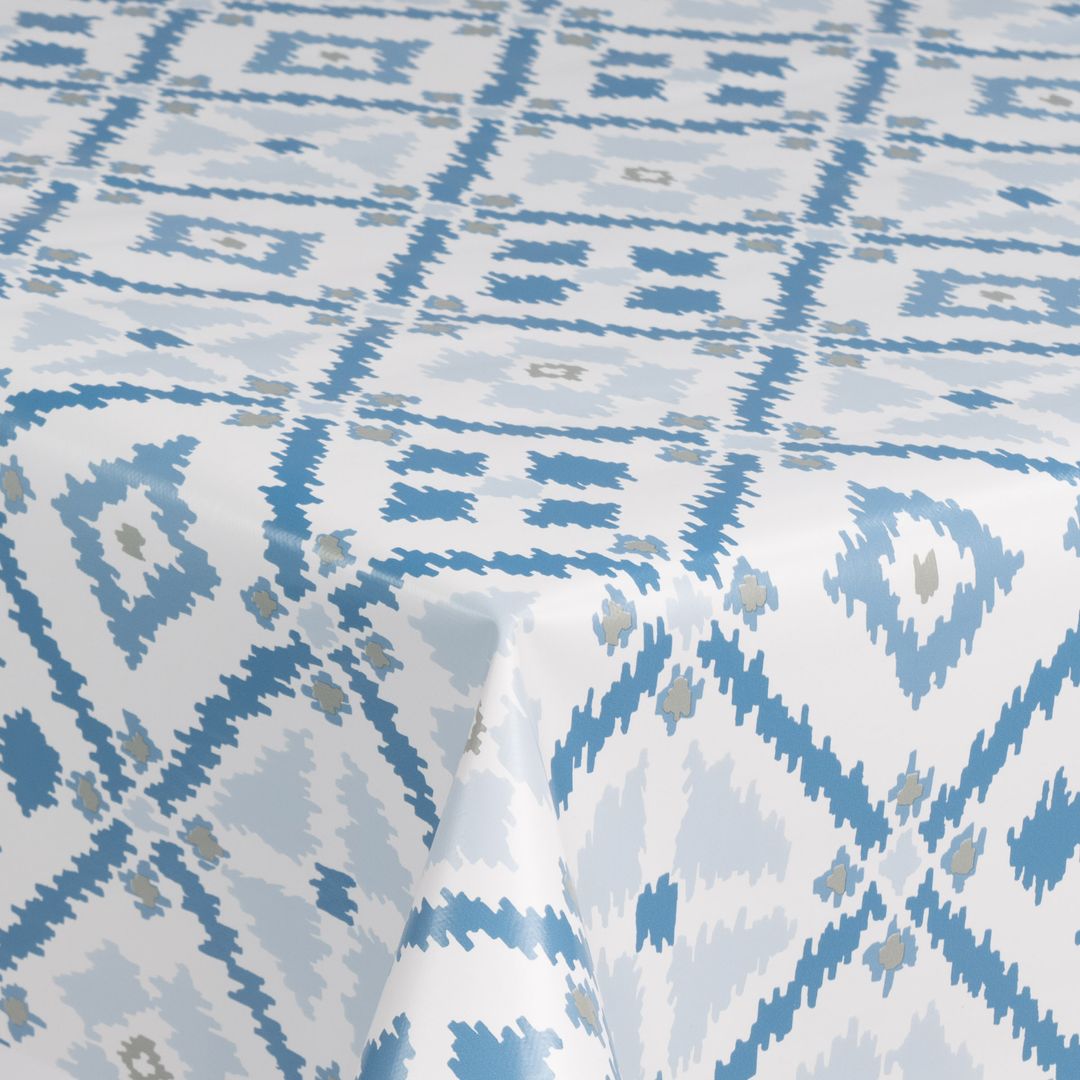 laro Wachstuch-Tischdecke Wachstischdecke Gartentischdecke Raute Blau Weiß