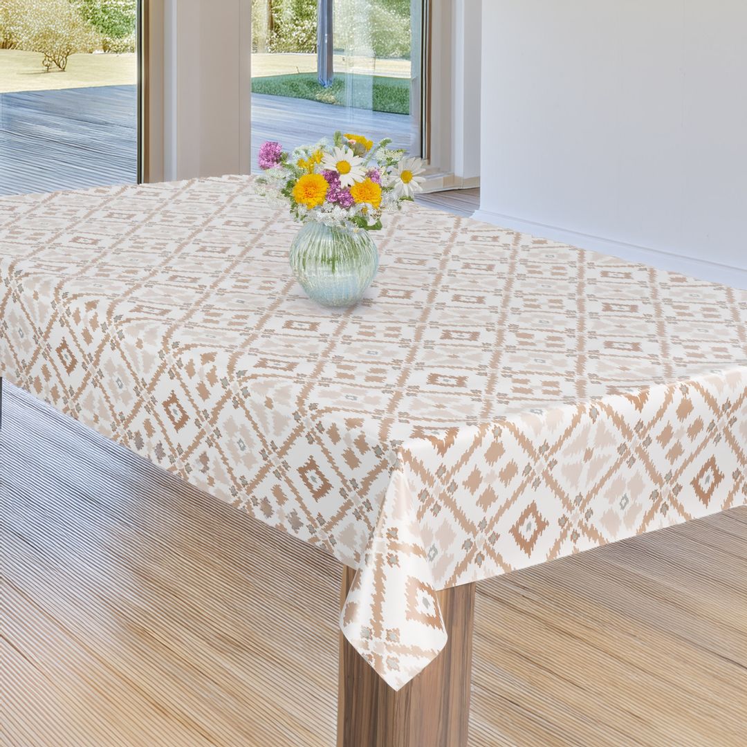 laro Wachstuch-Tischdecke Wachstischdecke Gartentischdecke Raute Braun Weiß