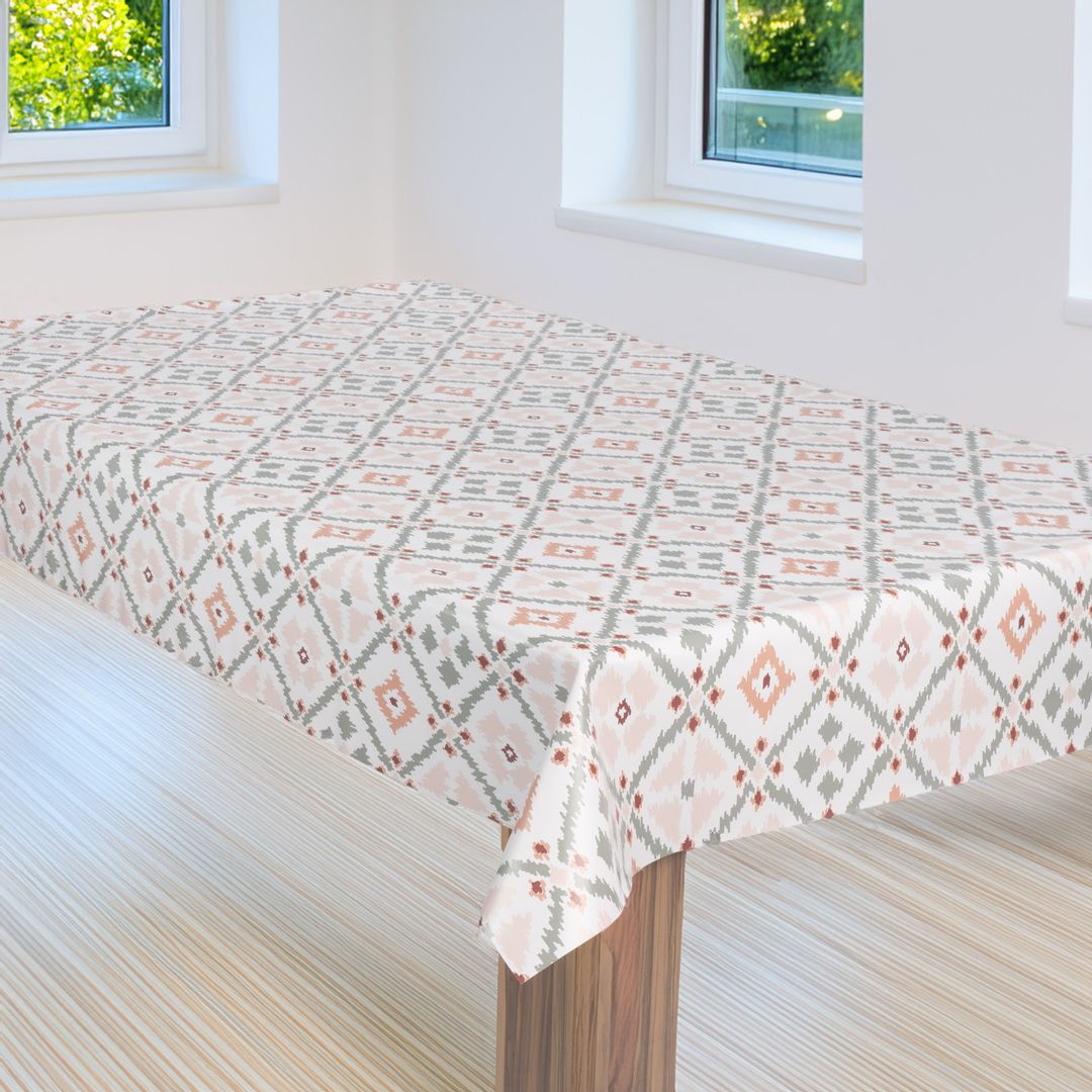 laro Wachstuch-Tischdecke Wachstischdecke Gartentischdecke Raute Pink Grau
