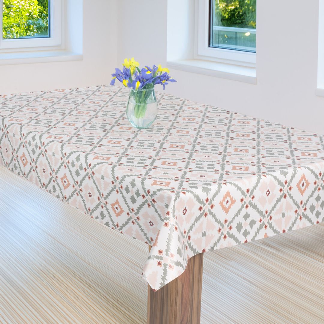 laro Wachstuch-Tischdecke Wachstischdecke Gartentischdecke Raute Pink Grau