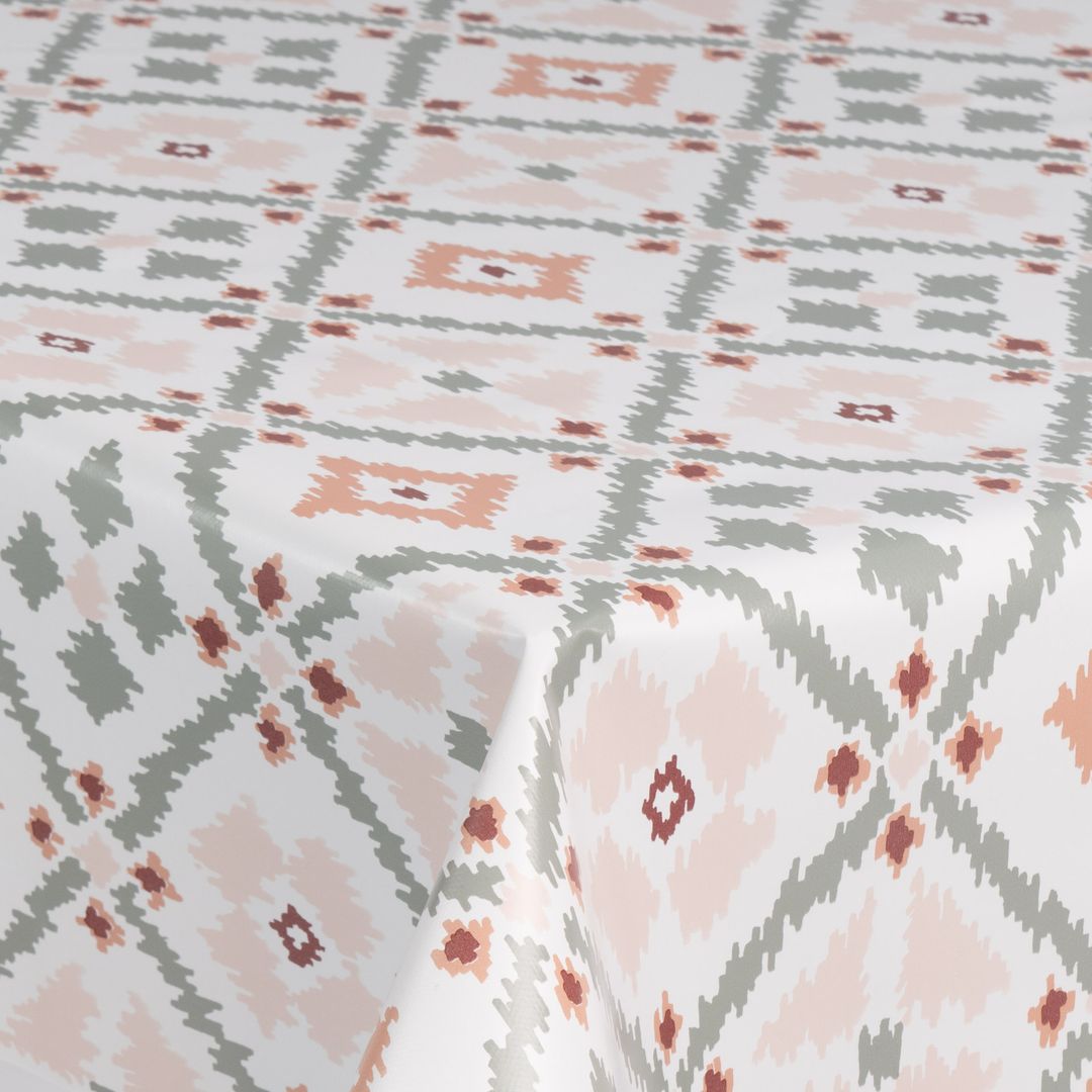 laro Wachstuch-Tischdecke Wachstischdecke Gartentischdecke Raute Pink Grau