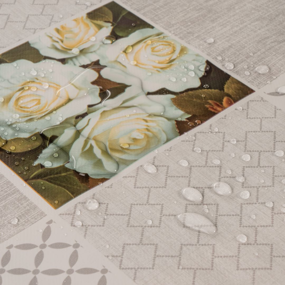 Wachstuch-Tischdecken Rose weiß beige rechteckig