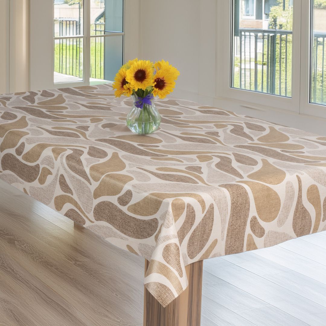 laro Wachstuch-Tischdecke Gartentischdecke Sanfte Wellen Beige Naturdesign
