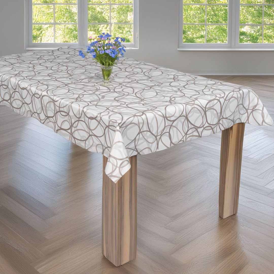 laro Wachstuch-Tischdecke Wachstischdecke Garten Schwungkreise Grau Beige