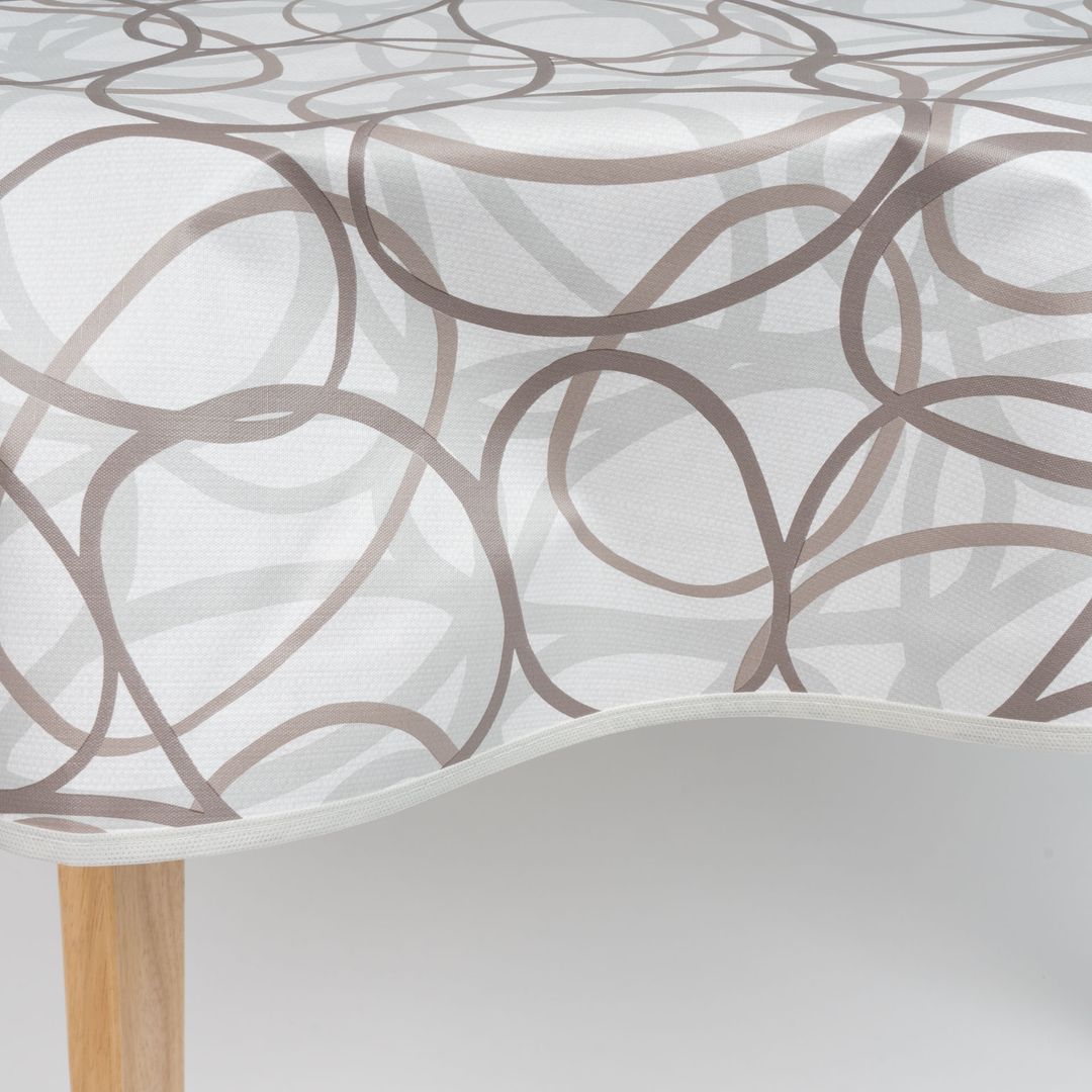 laro 140cm rund Wachstuchtischdecke mit Saum-Eingefasst Schwungkreise Grau Beige