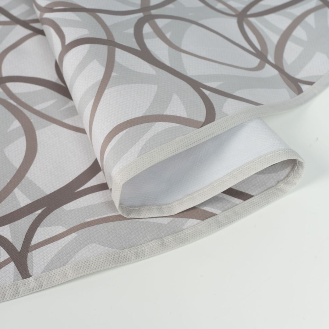 laro 140cm rund Wachstuchtischdecke mit Saum-Eingefasst Schwungkreise Grau Beige