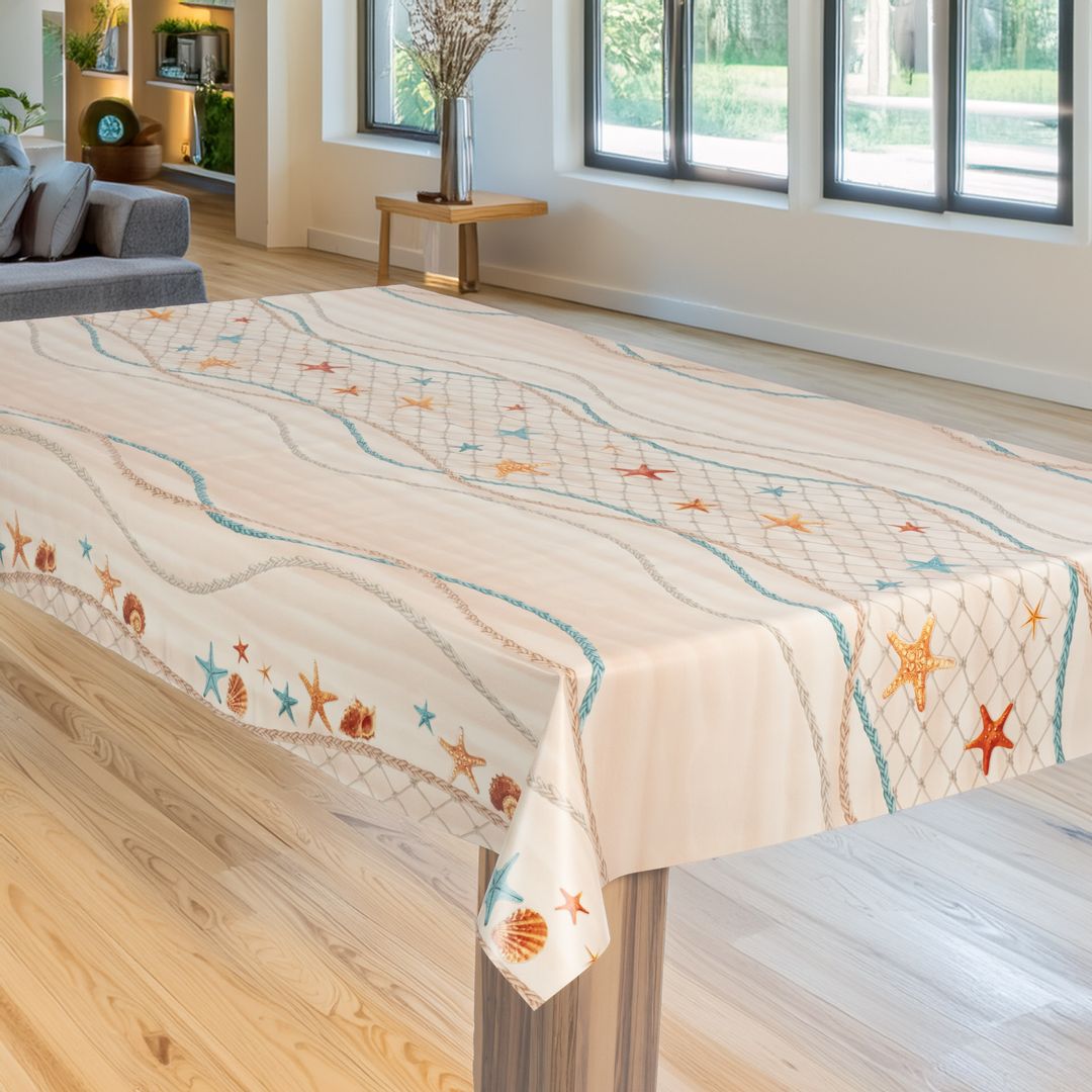 laro Wachstuch-Tischdecke Wachstischdecke Gartentischdecke Seesterne Strand