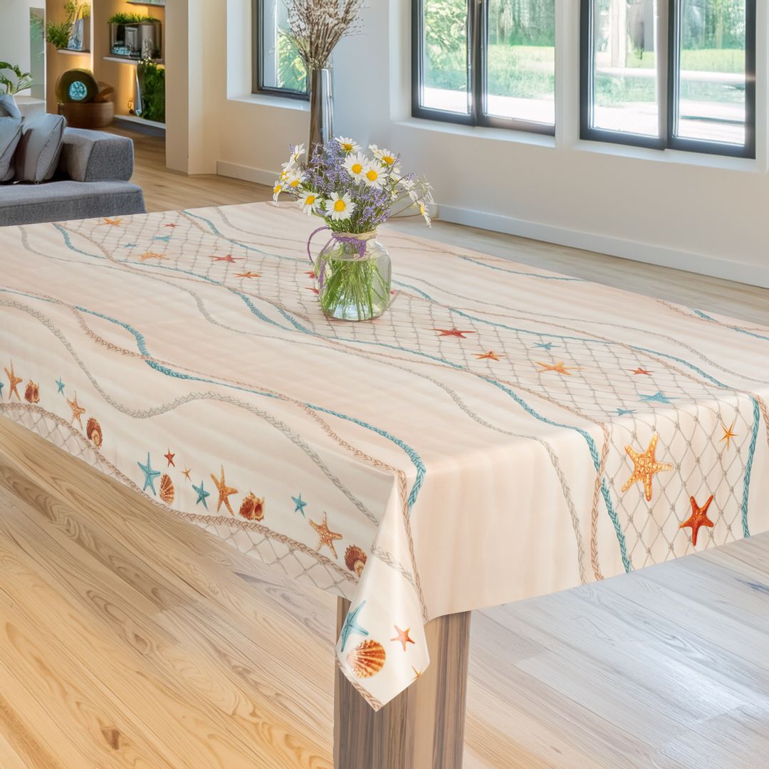 laro Wachstuch-Tischdecke Wachstischdecke Gartentischdecke Seesterne Strand