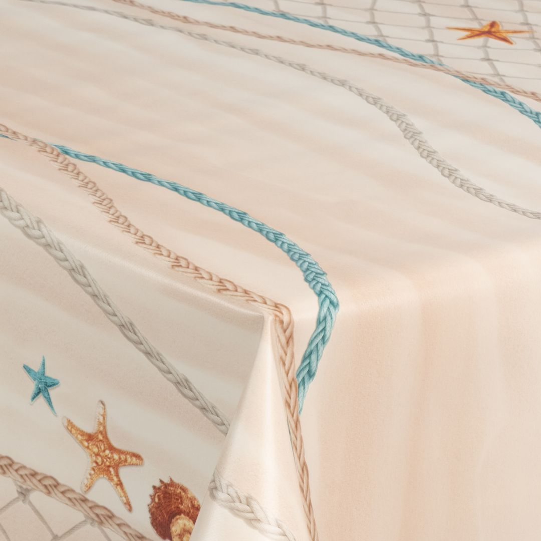 laro Wachstuch-Tischdecke Wachstischdecke Gartentischdecke Seesterne Strand