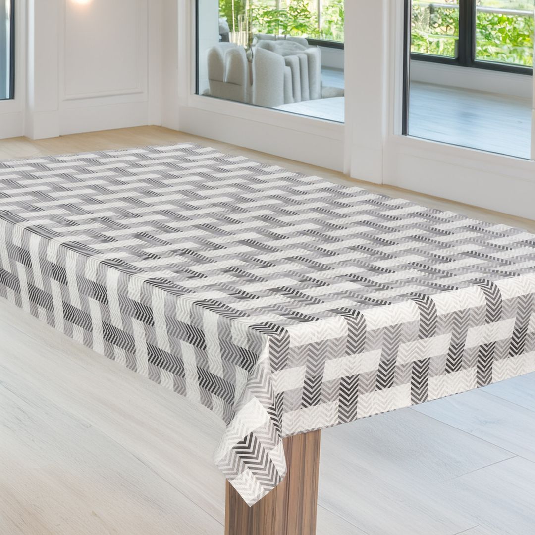 laro Wachstuch-Tischdecke Gartentischdecke Streifen Fließband Grau Weiß