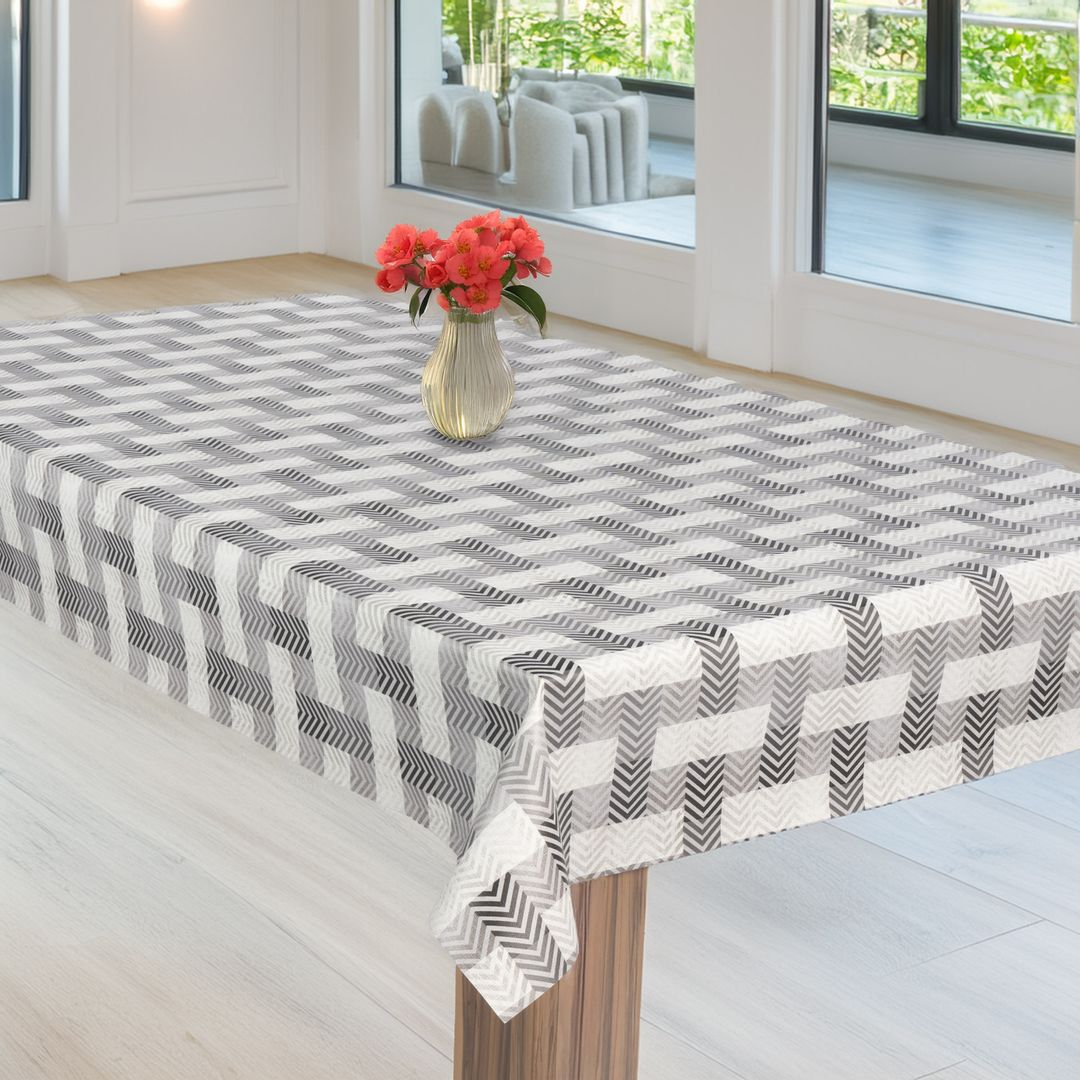 laro Wachstuch-Tischdecke Gartentischdecke Streifen Fließband Grau Weiß