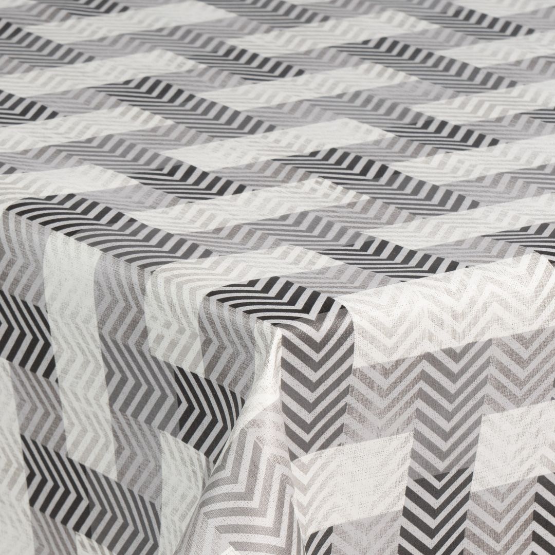 laro Wachstuch-Tischdecke Gartentischdecke Streifen Fließband Grau Weiß