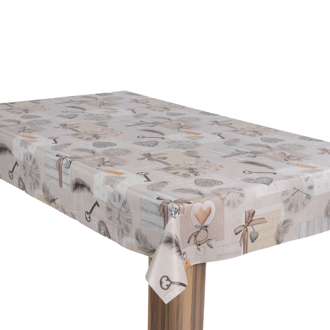 laro Wachstuch-Tischdecke Wachstischdecke Gartentischdecke Vintage Beige Herzen