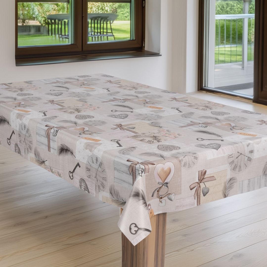 laro Wachstuch-Tischdecke Wachstischdecke Gartentischdecke Vintage Beige Herzen