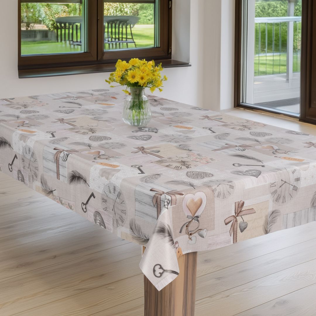 laro Wachstuch-Tischdecke Wachstischdecke Gartentischdecke Vintage Beige Herzen