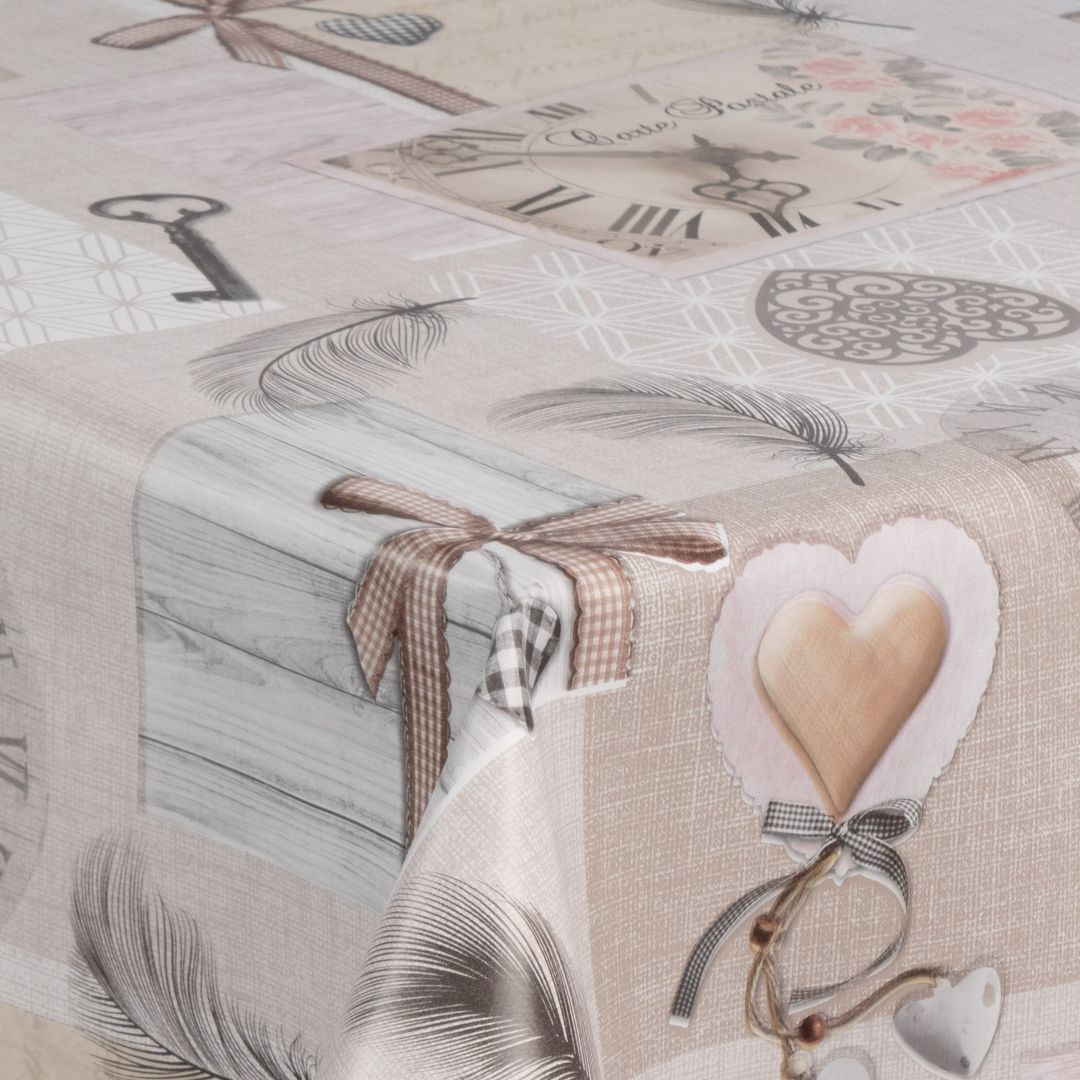 laro Wachstuch-Tischdecke Wachstischdecke Gartentischdecke Vintage Beige Herzen