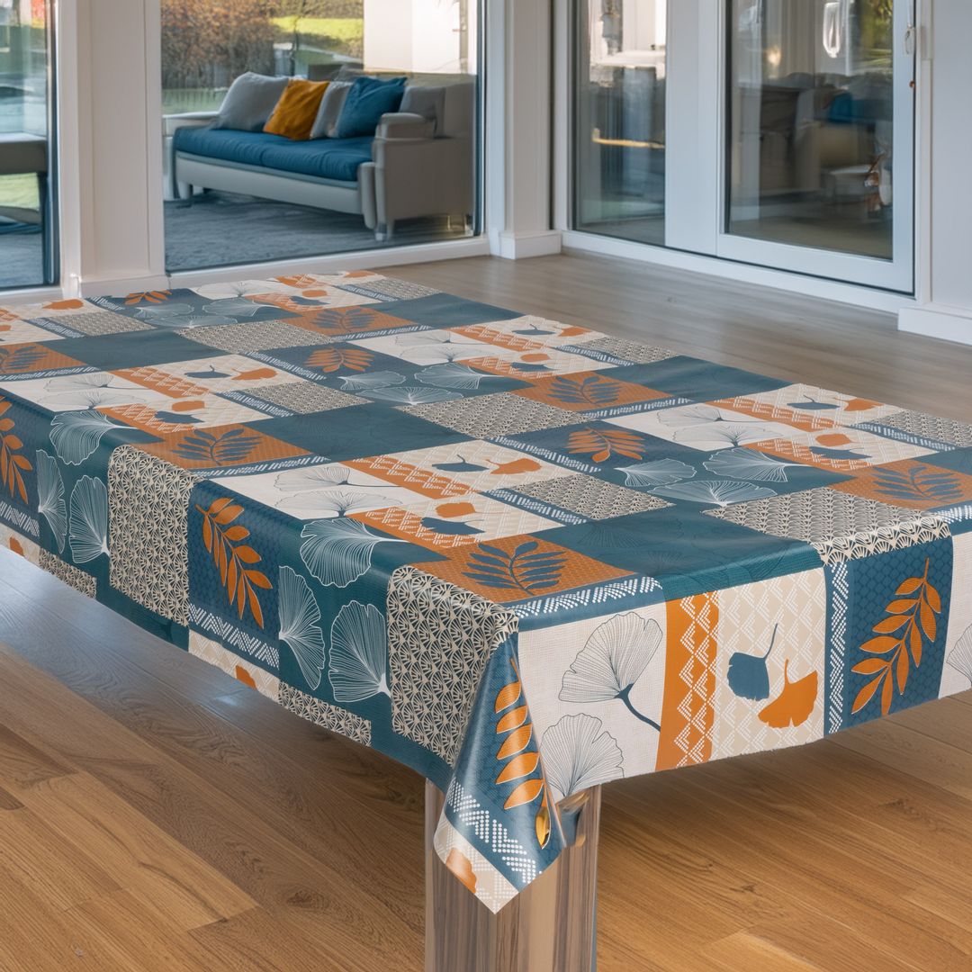laro Wachstuch-Tischdecke Gartentischdecke Vintage Petrol Blätterprint