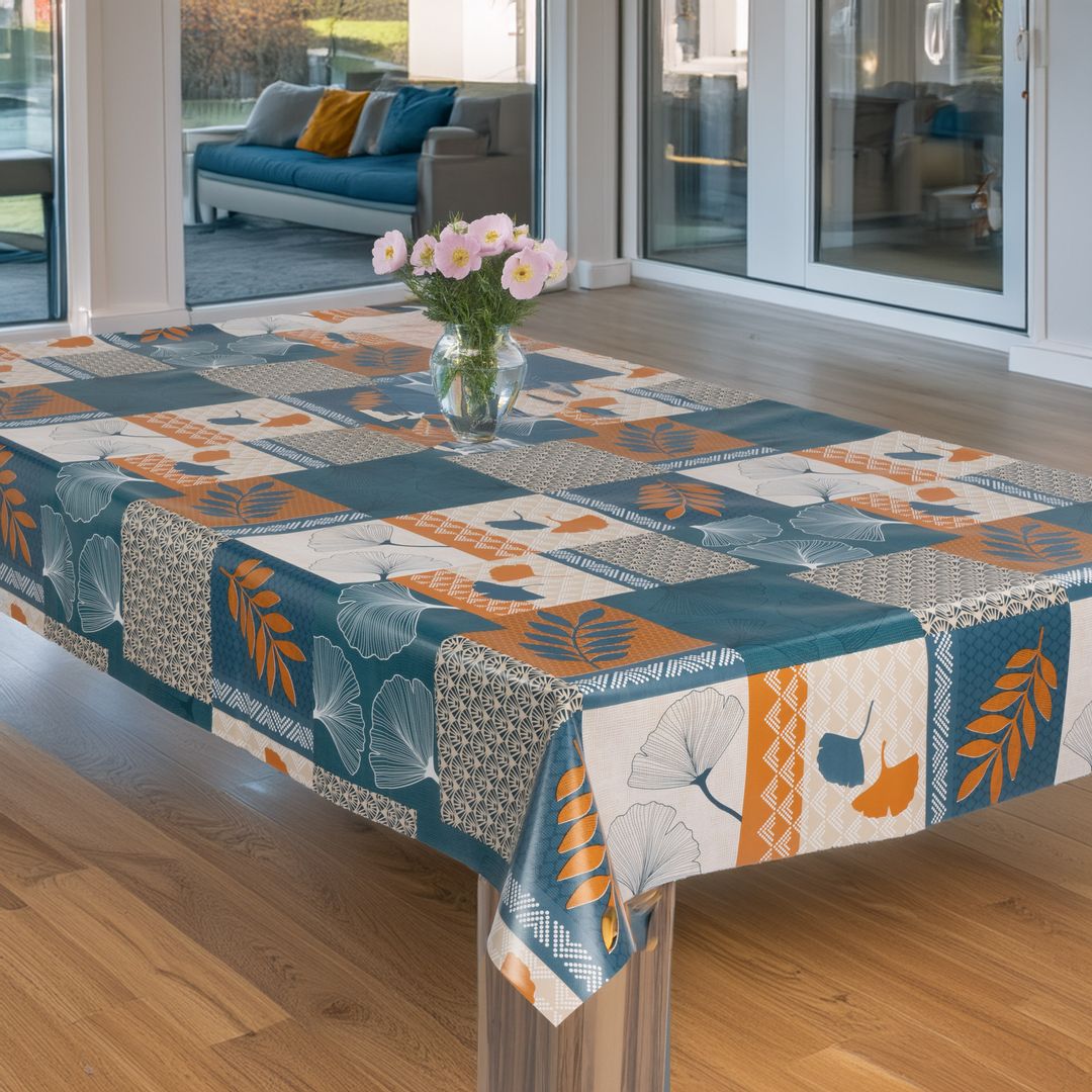 laro Wachstuch-Tischdecke Gartentischdecke Vintage Petrol Blätterprint