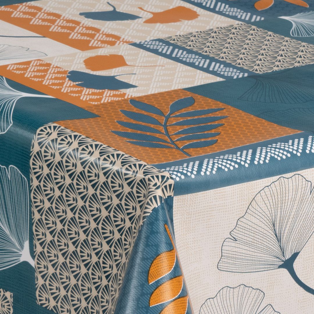 laro Wachstuch-Tischdecke Gartentischdecke Vintage Petrol Blätterprint