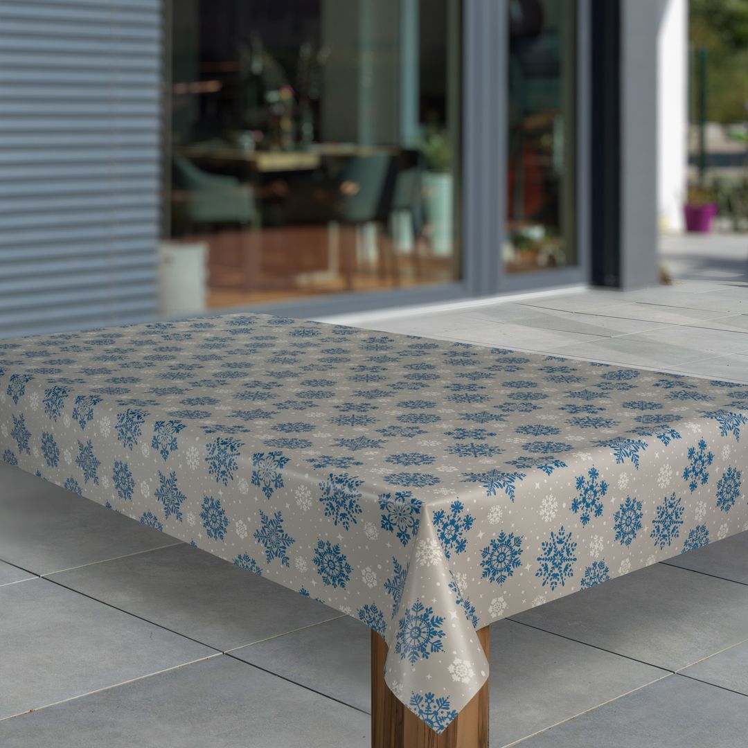 Wachstuch-Tischdecken Weihnachten Schneeflocke Blau Weiß Beige rechteckig