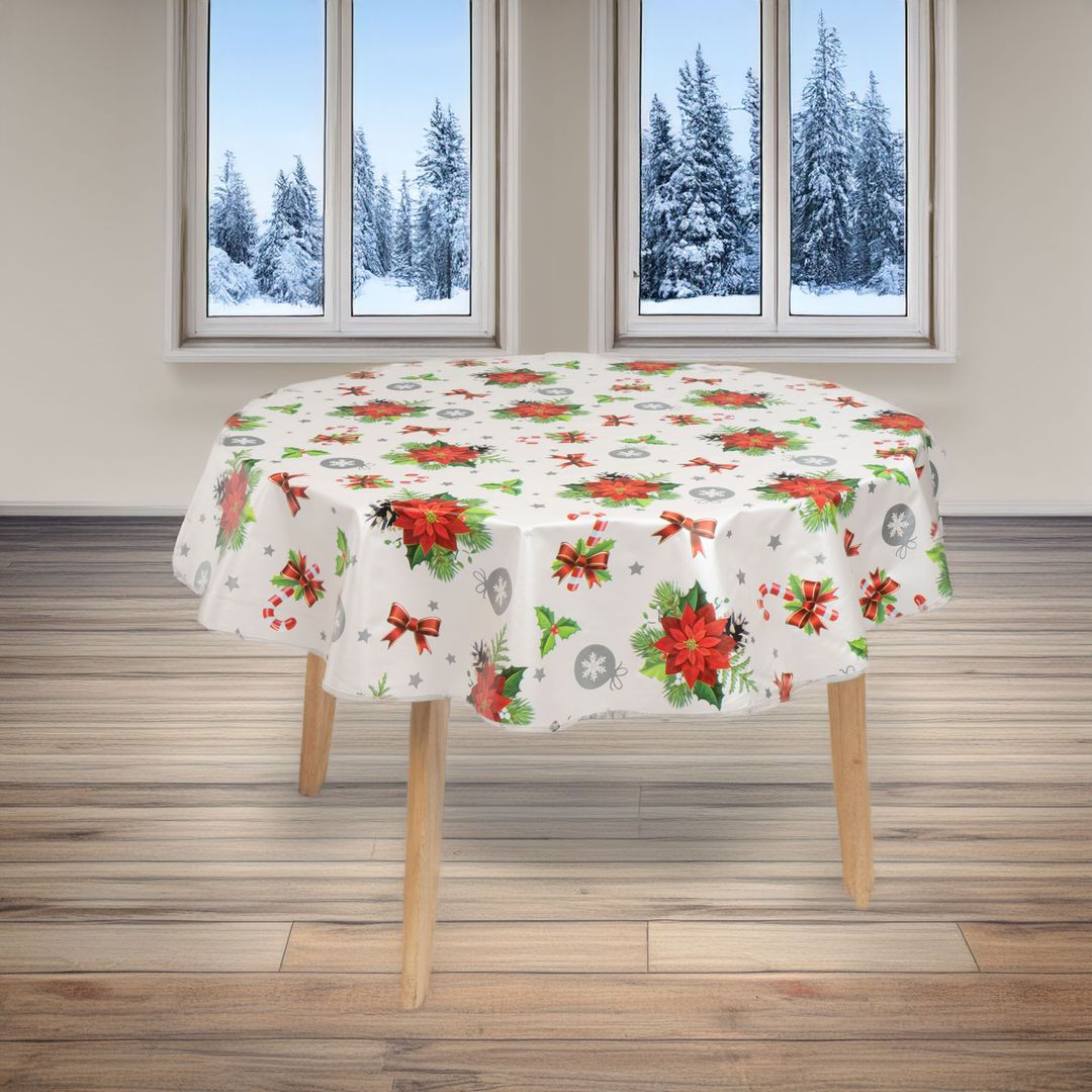 laro 140cm runde Tischdecke Saum-Eingefasst Weihnachten Stern Mistelzweig