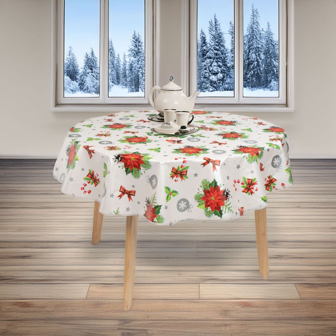 laro 140cm runde Tischdecke Saum-Eingefasst Weihnachten Stern Mistelzweig