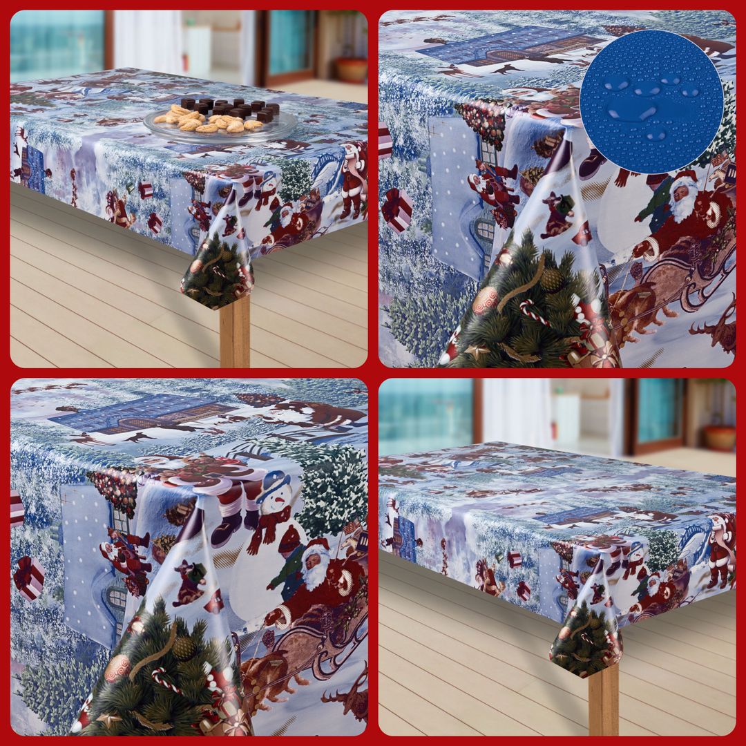 Wachstuch-Tischdecken Weihnachtsmann blau rechteckig