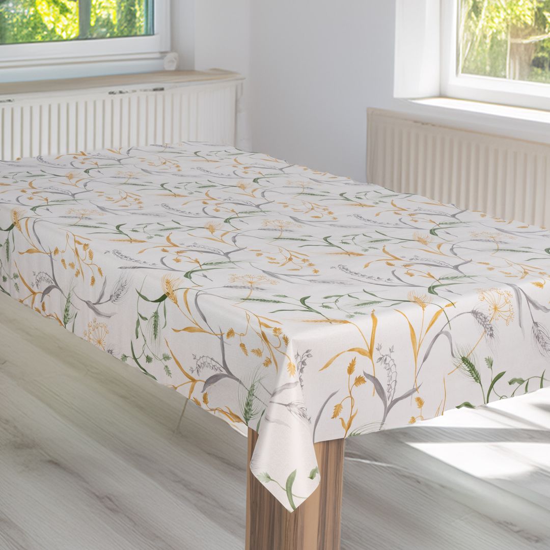 laro Wachstuch-Tischdecke Wachstischdecke Gartentischdecke Weizen Getreide Weiß