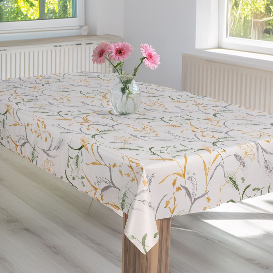 laro Wachstuch-Tischdecke Wachstischdecke Gartentischdecke Weizen Getreide Weiß