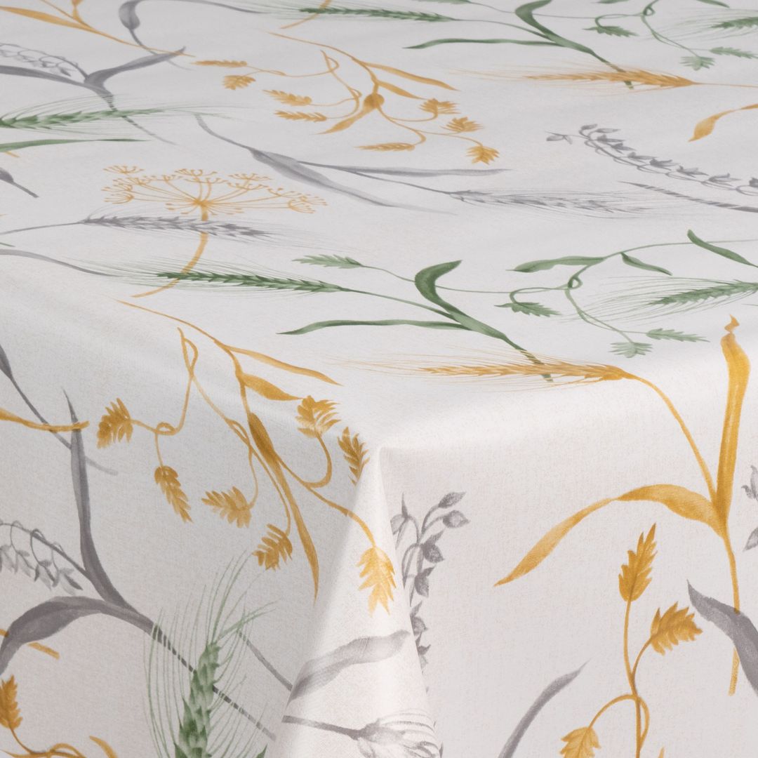 laro Wachstuch-Tischdecke Wachstischdecke Gartentischdecke Weizen Getreide Weiß