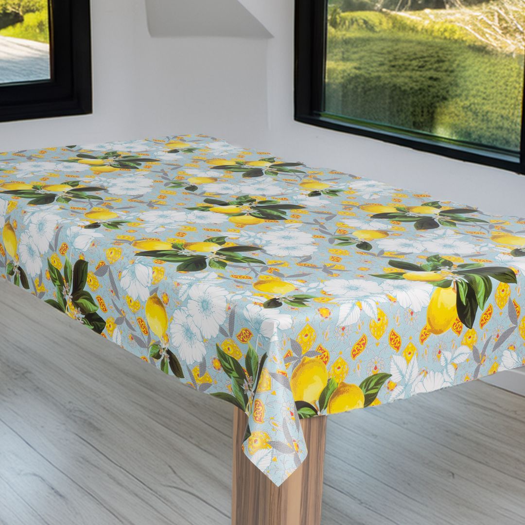 laro Wachstuch-Tischdecke Wachstischdecke Gartentischdecke Zitronen Blütenpracht
