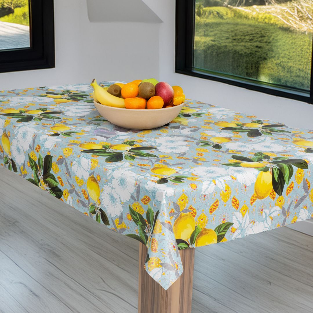 laro Wachstuch-Tischdecke Wachstischdecke Gartentischdecke Zitronen Blütenpracht