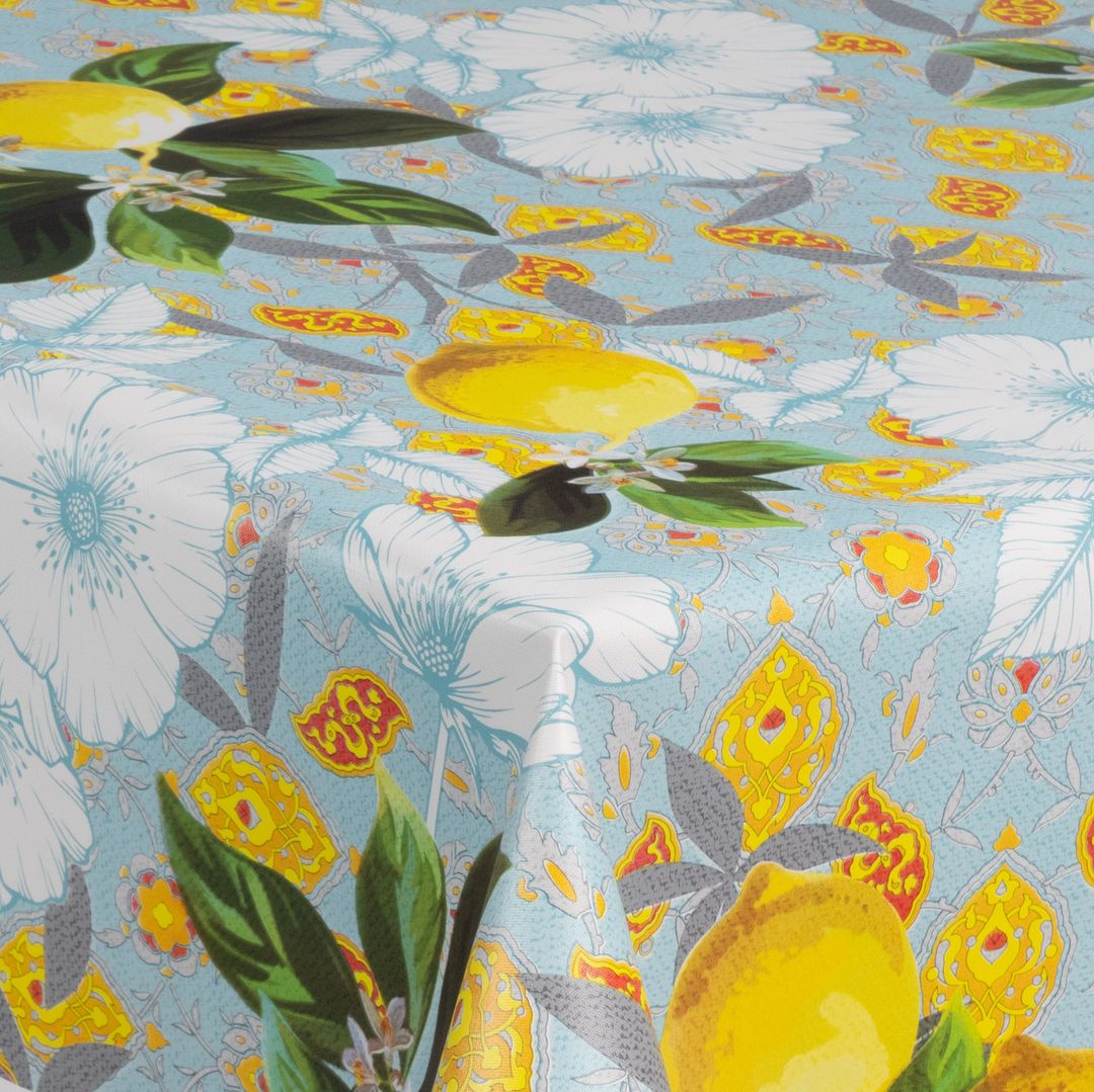 laro Wachstuch-Tischdecke Wachstischdecke Gartentischdecke Zitronen Blütenpracht