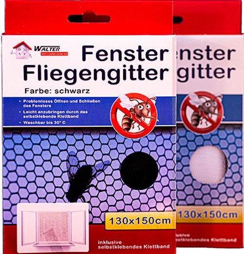 Laro Fliegengitter, Insektenschutz, Mückengitter, Insektennetz für Fenster Schwarz/Weiß 130x150, mit Starkem Klettband, Kinderleichte Montage