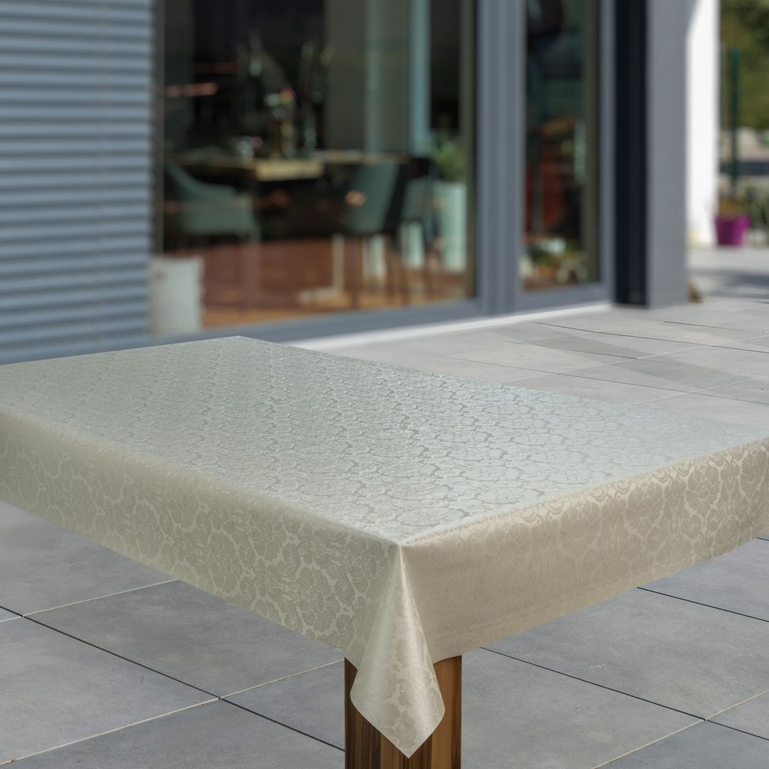 Wachstuch-Tischdecken Geprägt Relief Blumen Beige Cream rechteckig