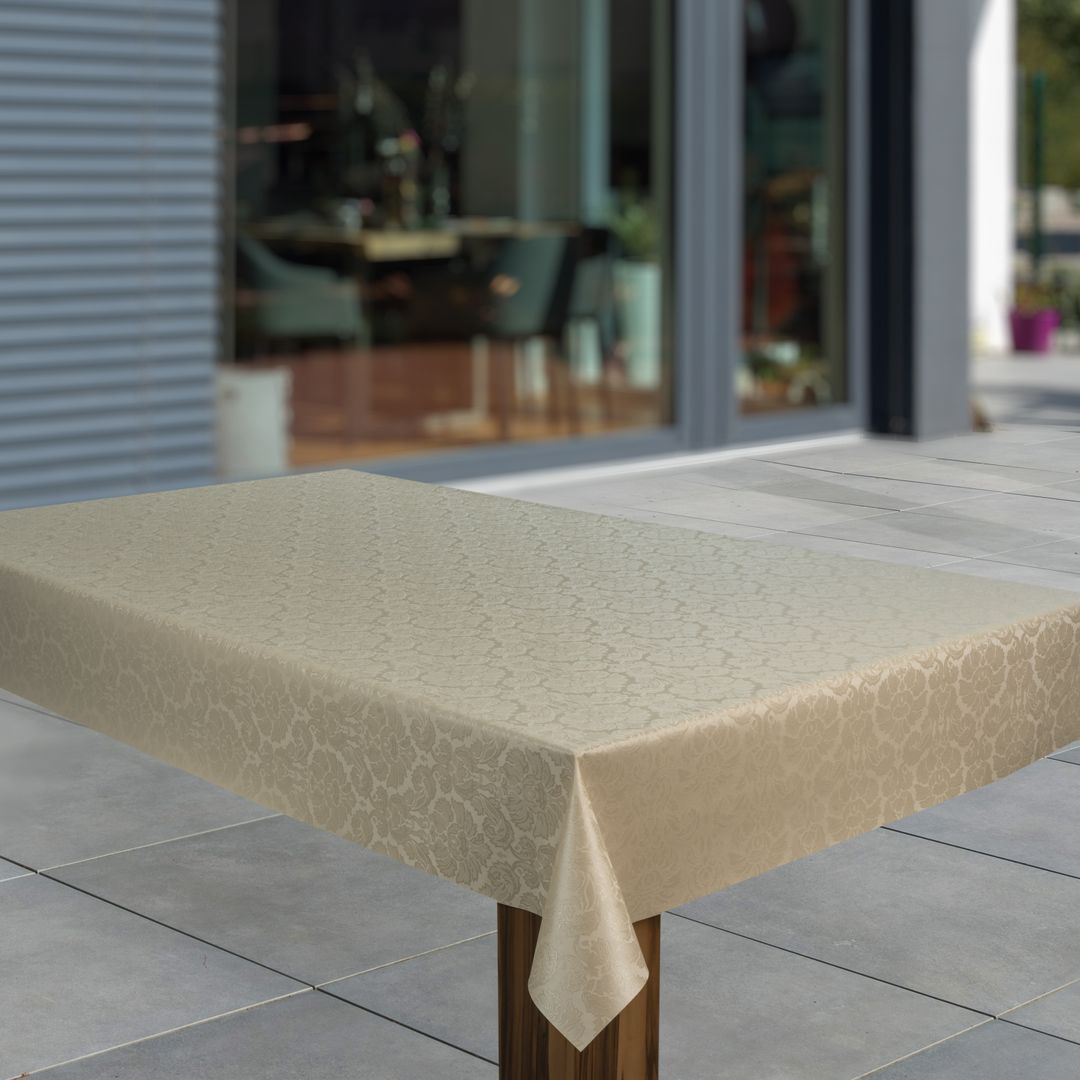 Wachstuch-Tischdecken Geprägt Relief Blumen Beige rechteckig