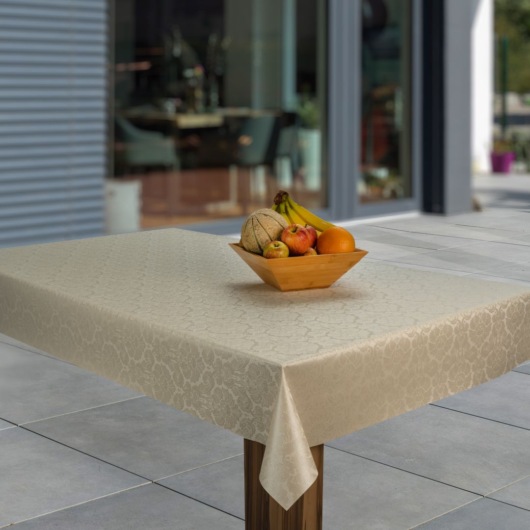 Wachstuch-Tischdecken Geprägt Relief Blumen Beige rechteckig