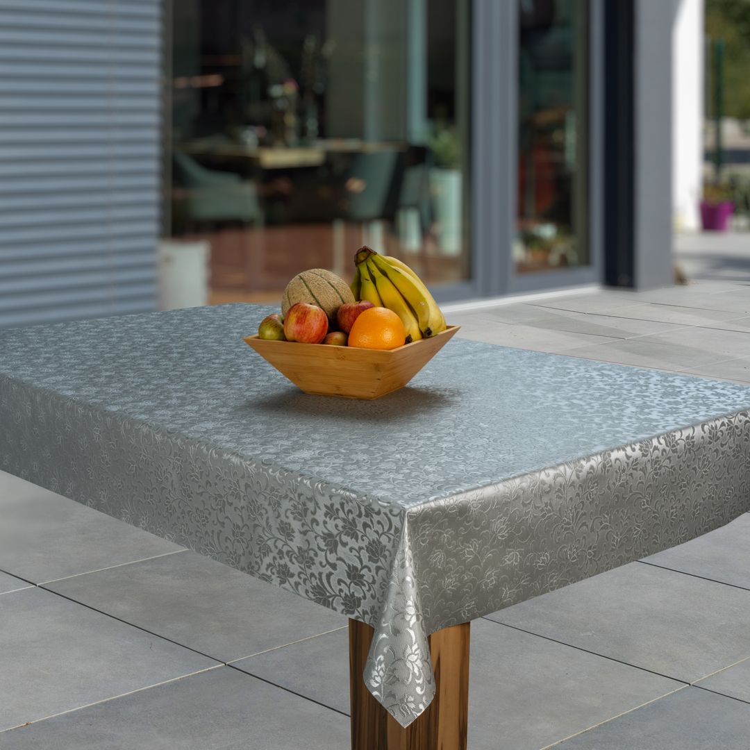 Wachstuch-Tischdecken Geprägt Relief Ornament Grau rechteckig