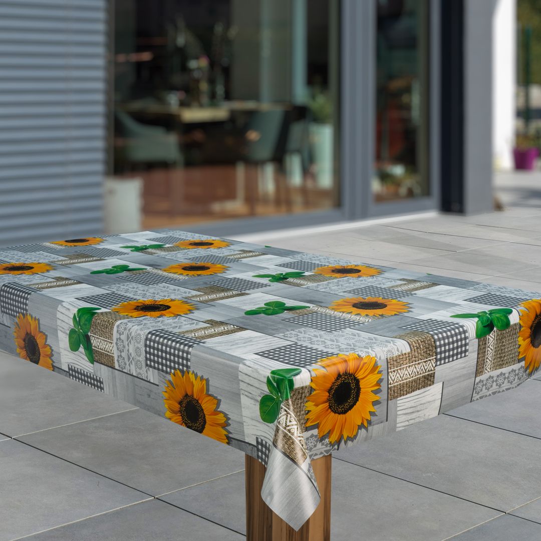 Wachstuch-Tischdecken Sonnenblumen Gelb Grau Grün rechteckig