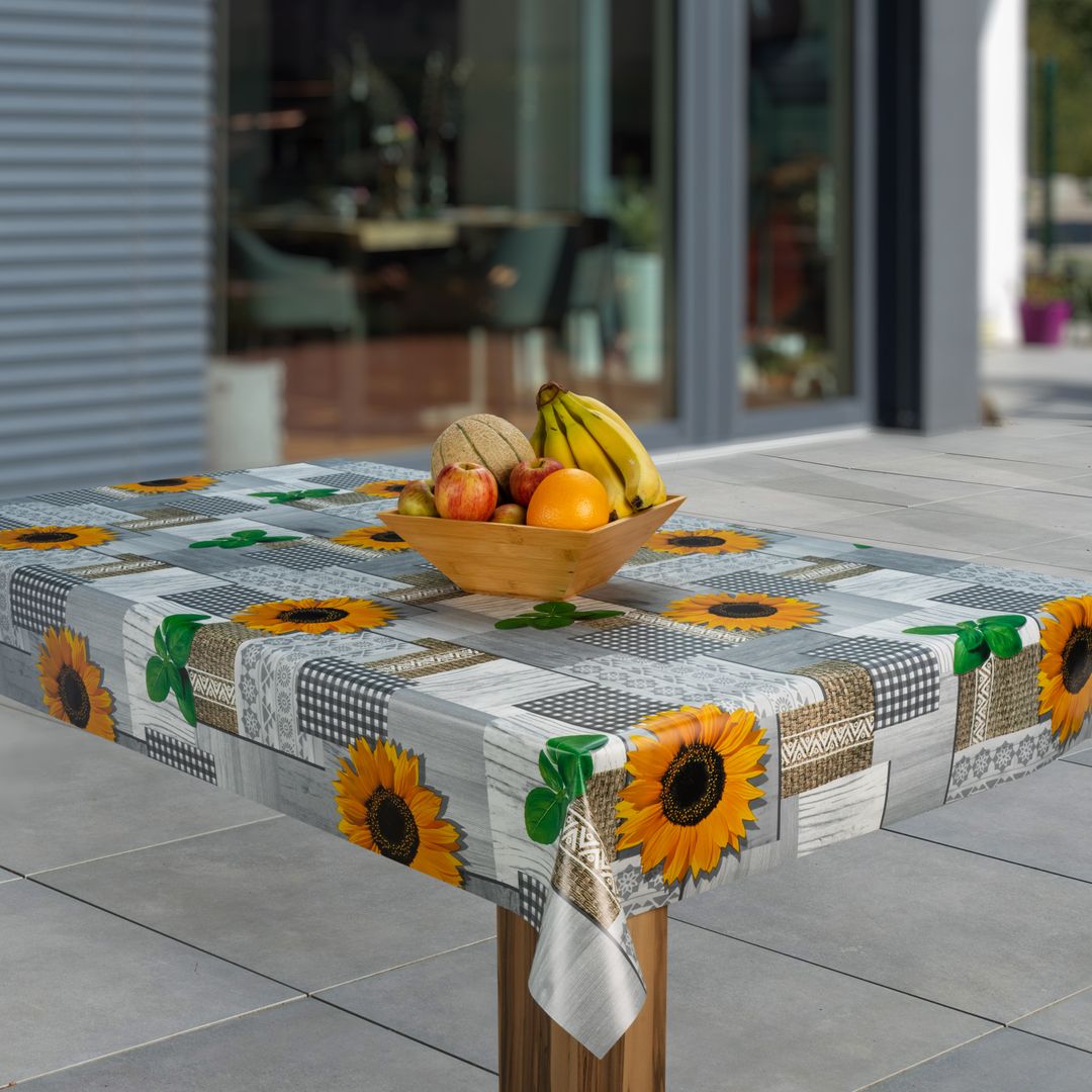Wachstuch-Tischdecken Sonnenblumen Gelb Grau Grün rechteckig