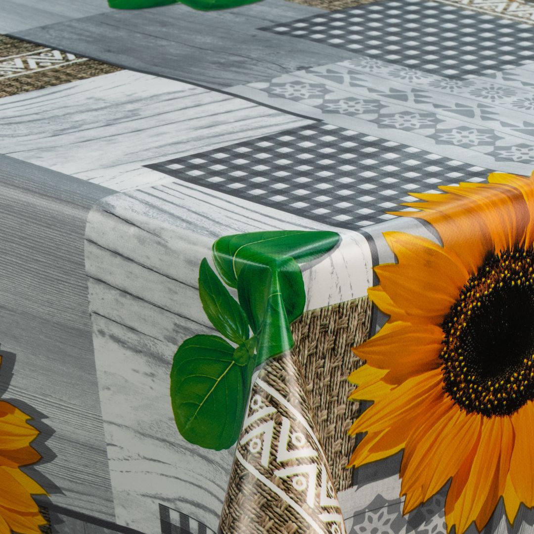 Wachstuch-Tischdecken Sonnenblumen Gelb Grau Grün rechteckig