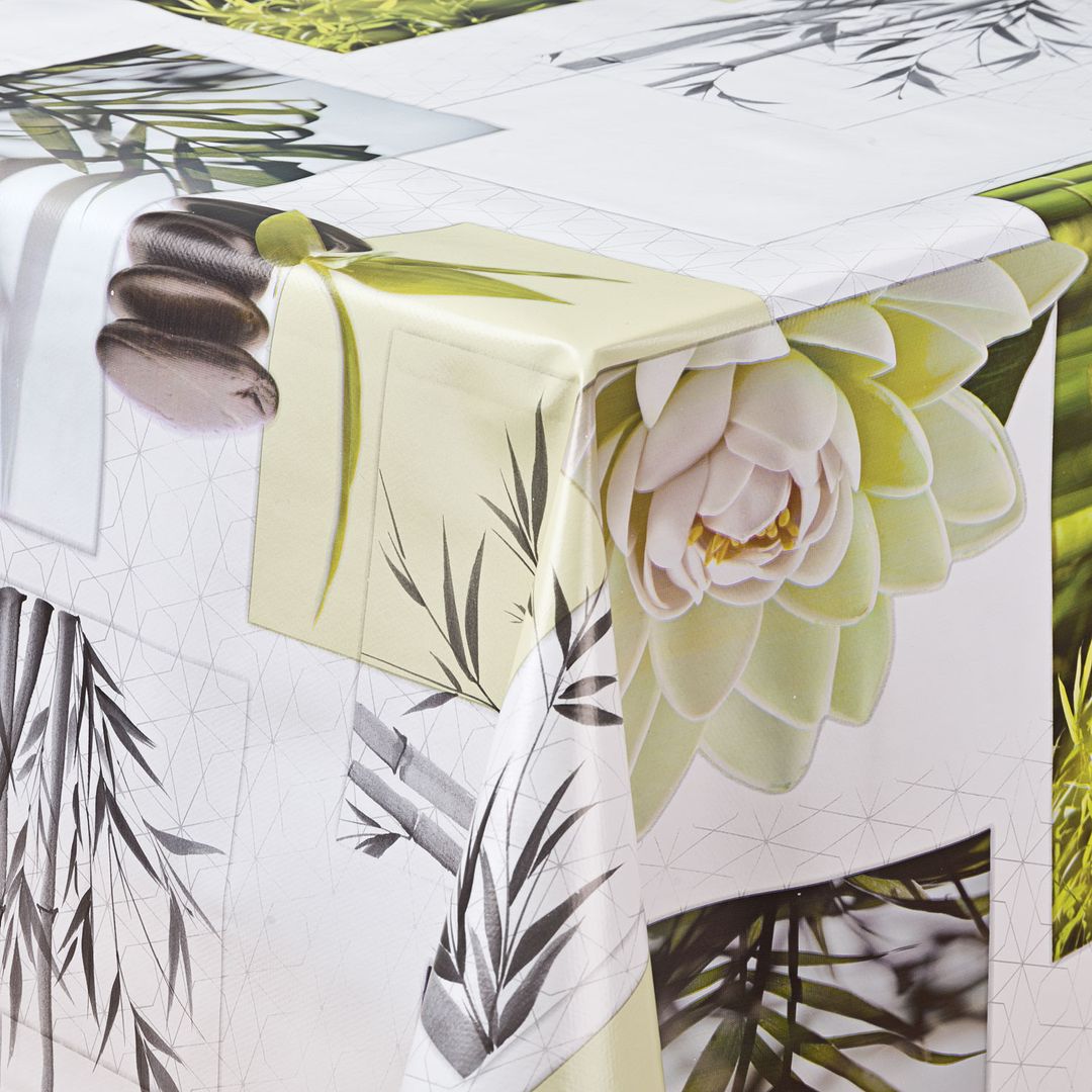Wachstuch-Tischdecken Blumen weiss grün rechteckig