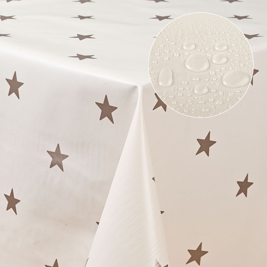 Wachstuch-Tischdecken Sterne creme gold rechteckig